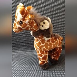 Giraffe With Attached Monkey Riding On Its Back.